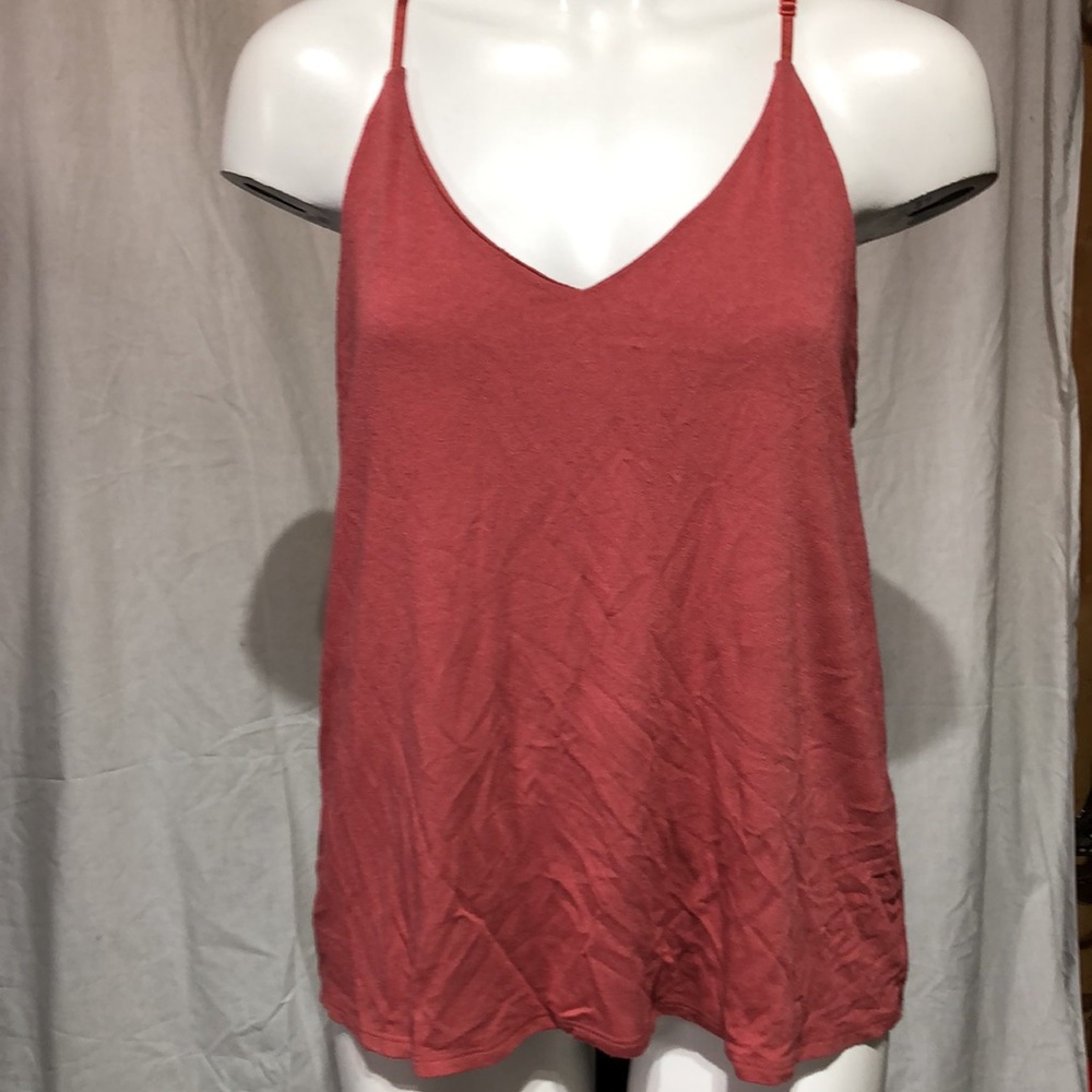 BKE red Burgundy/coral spaghetti strap razorback tank top.
